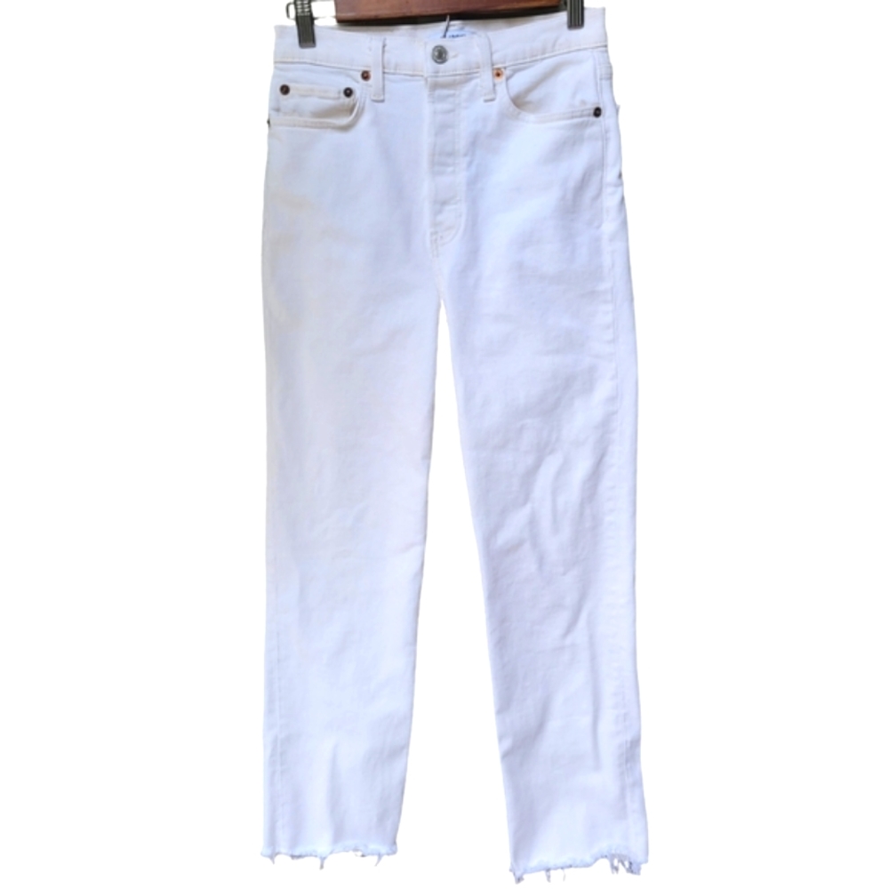 Re/Done 70's Stovepipe High-Rise Straight Leg Jeans White Raw Hem Size 27